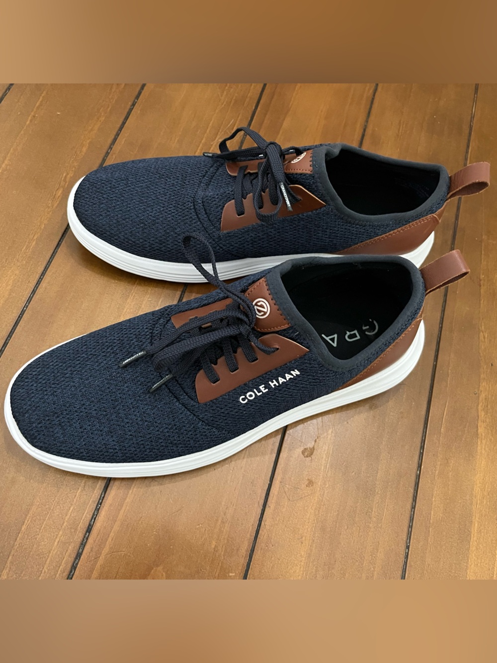 Cole Haan Grandsport Journey Knit Sneakers Navy with Brown Accents Size 11 - Picture 6 of 16